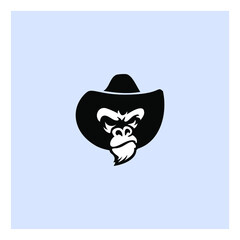 Gorilla head in monochrome style in the panama hat. Vector illustration
