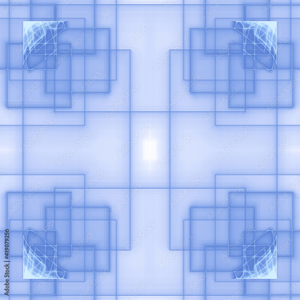 Poster delicate blue background with beautifully spaced and intersecting squares. ornament from geometric s