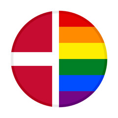 Obraz premium round icon with denmark and raibnow flags 