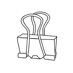 Hand drawn black vector illustration of a metalic Binder Clip for paper isolated on a white background