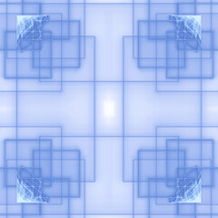 Delicate blue background with beautifully spaced and intersecting squares. Ornament from geometric shapes. Abstract fractal background. 3D rendering. 3d illustration.