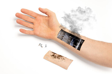 Robot hand inside human hand - Prosthesis concept, short cirquit