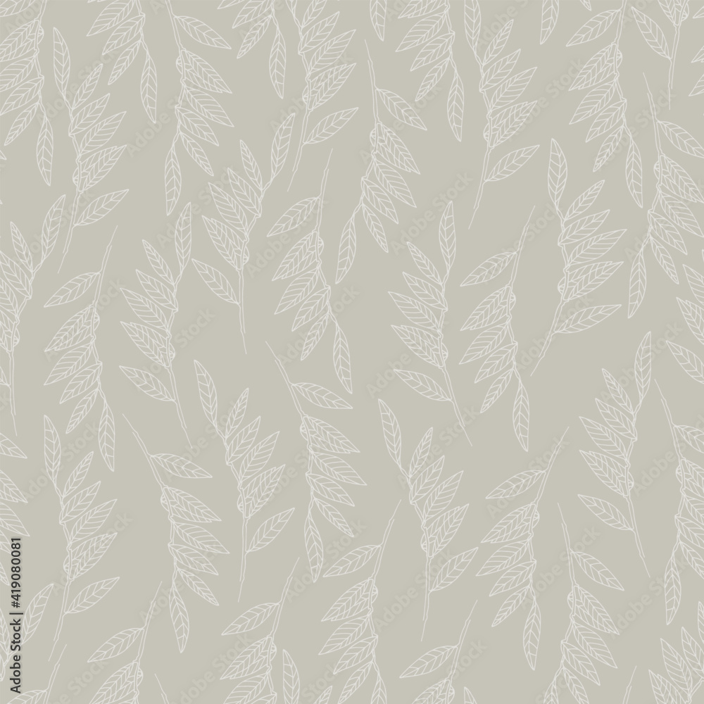 Wall mural seamless pattern with willow tree branches and leaves on light blue background for surface design an