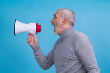 adult man shouting with megaphone