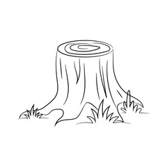 Tree Lumber Wooden Trunk Stump vector illustration, simple hand drawn Line Icon 