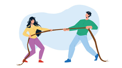 Pulling Rope Young Man And Woman Together Vector