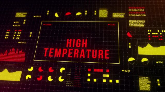 High temperature overheat error system critical failure alert system message digital malfunction alert error hud hi-tech technology text and warning sign display - motion graphics animation