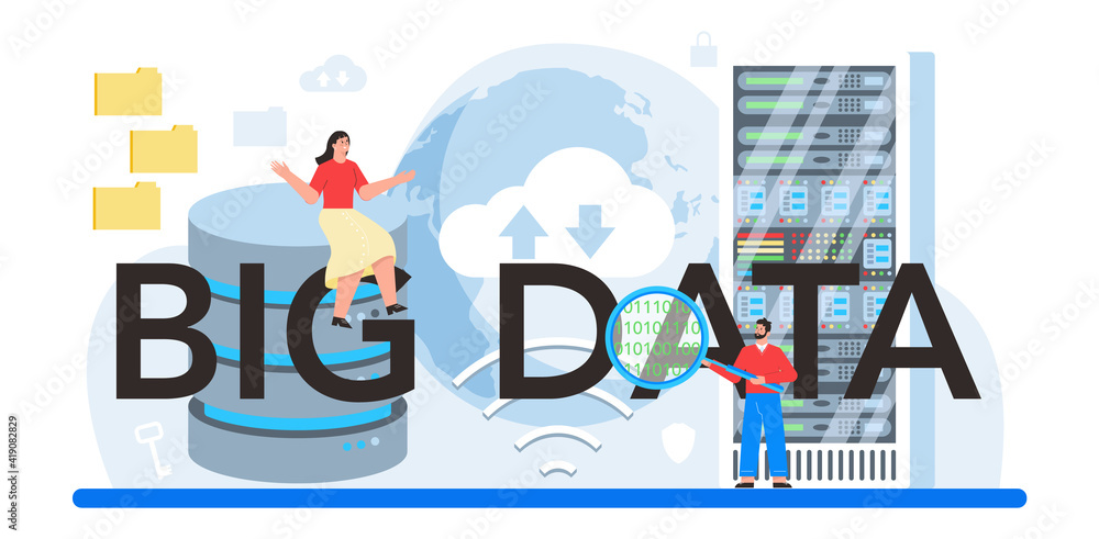 Poster big data analytics typographic header. chart and graph, diagram research