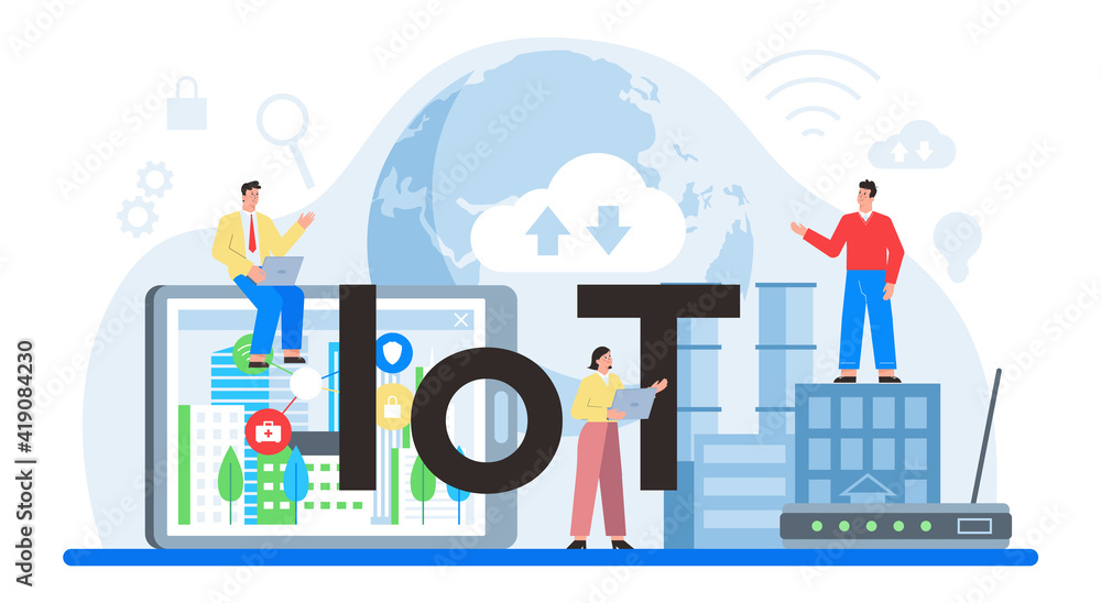 Poster internet of things typographic header. idea of smart wireless