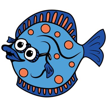 Cartoon Blue Flounder Fish Wearing Glasses