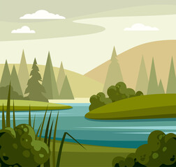Summer landscape with lake and trees. - 419085048