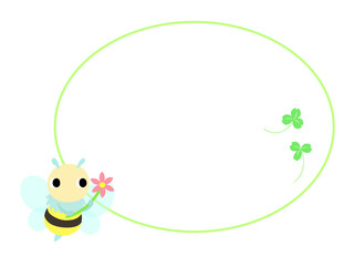 ハチのアイコン　楕円フレーム＋クローバーの装飾付