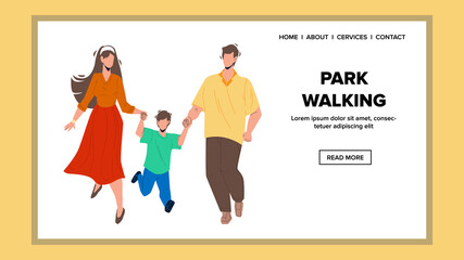 Park Walking Time Have Family Together Vector