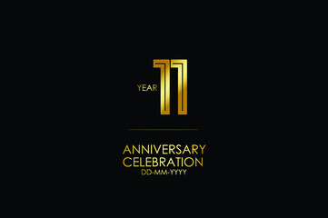 11 year anniversary celebration Gold Line. logotype isolated on Black background for celebration, invitation card, and greeting card-Vector