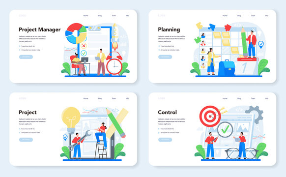 Project management web banner or landing page set. Successful strategy