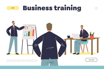 Business training concept of landing page with success and development coach back view