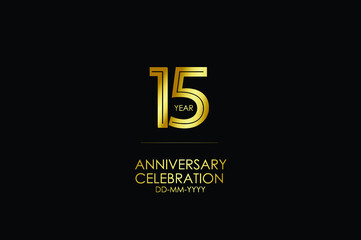Obraz premium 15 year anniversary celebration Gold Line. logotype isolated on Black background for celebration, invitation card, and greeting card-Vector