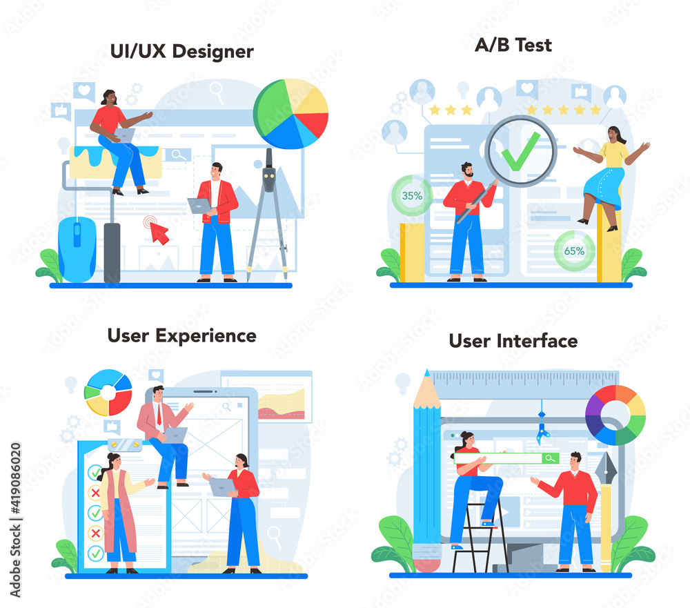 Poster ux ui designer concept set. app interface improvement. user interface