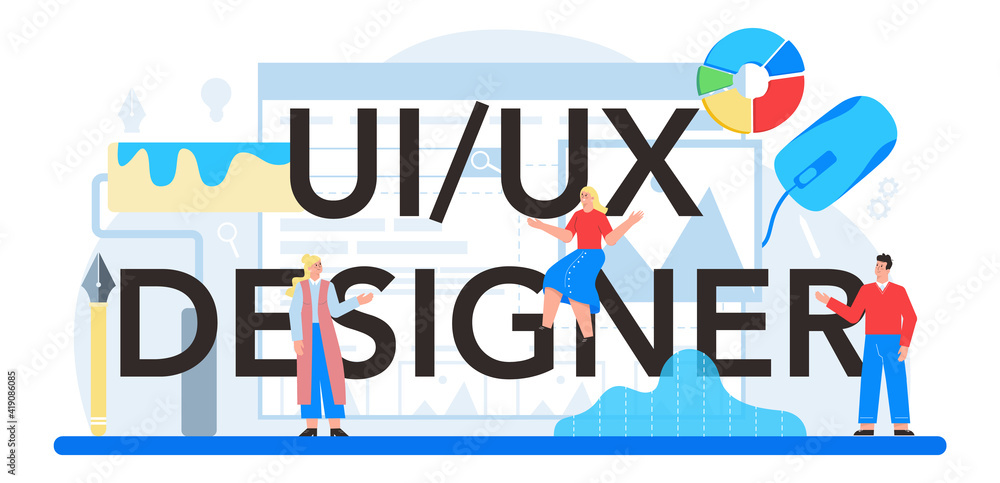 Poster ux ui designer typographic header. app interface improvement