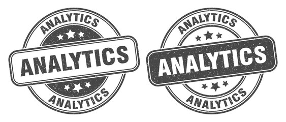 analytics stamp. analytics label. round grunge sign