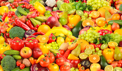Background of fresh fruits and vegetables