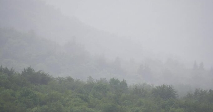 Evaporation after rain and low rain clouds over Klek mountain, Croatia