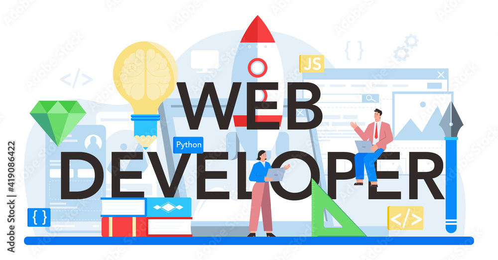 Poster web developer typographic header. website optimization and web page