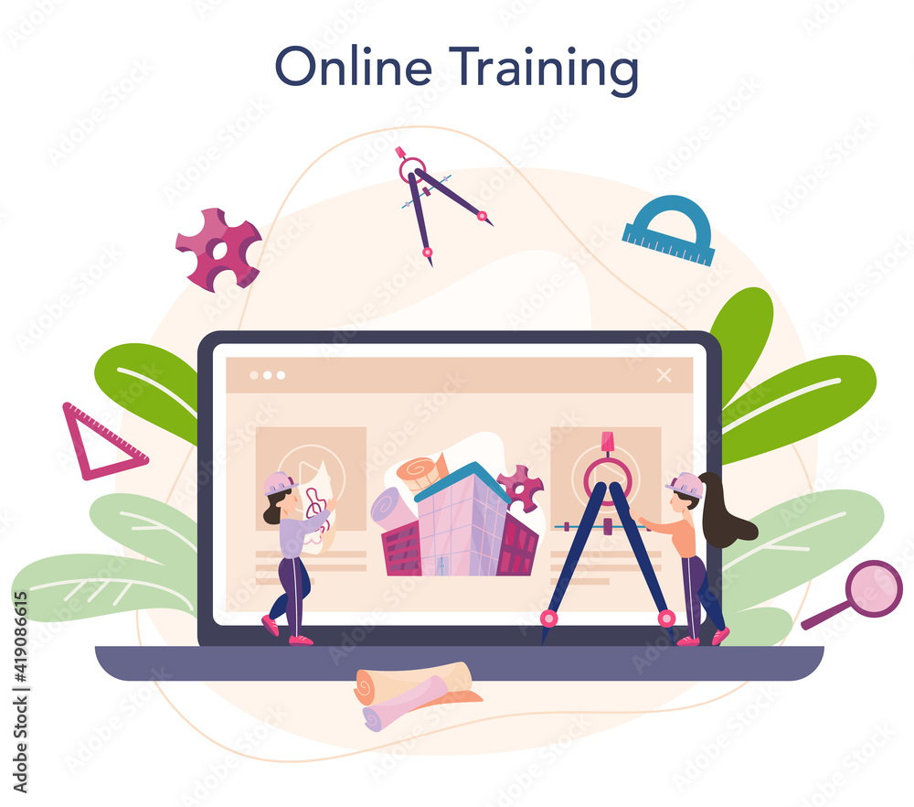 Aufkleber architecture online service or platform. idea of building project