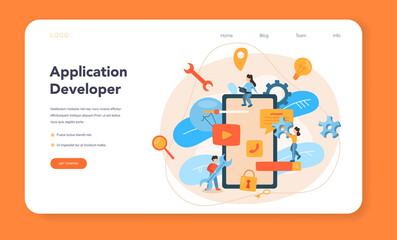 Mobile app development web banner or landing page
