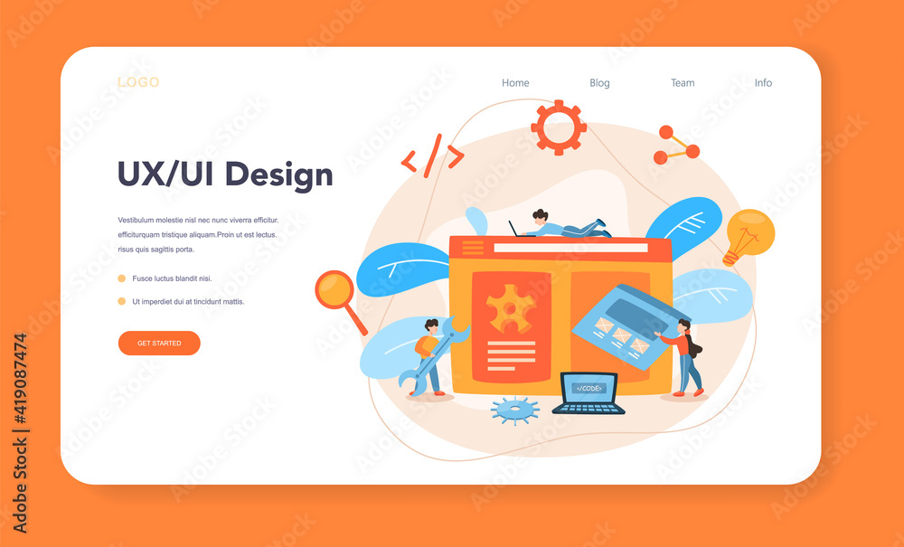 Aufkleber ux ui designer web banner or landing page. app interface improvement