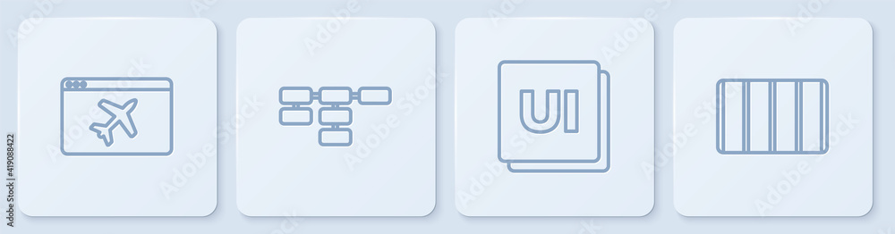 Poster set line website template, ui or ux design, site map and color palette guide. white square button. v