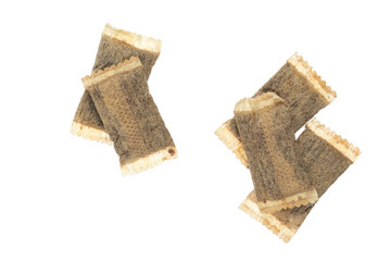 Snus on a white background. Smokeless tobacco product. Chewing tobacco product.