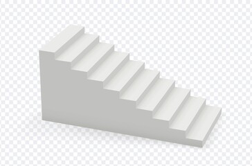 Obraz premium Realistic 3d staircase. Steps up, white stair isolated on transparent background. Ladder, abstract building architecture vector element. Illustration staircase career, achievement climb