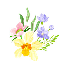 Fototapeta na wymiar Tender Orchid Bloom Arranged with Flowering Stems and Twigs Vector Illustration