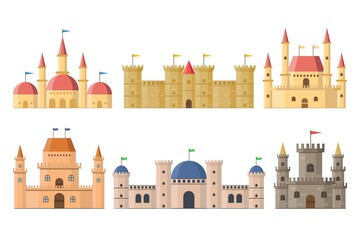 Naklejka premium Fairy medieval castles and palaces with towers isolated from background vector illustration