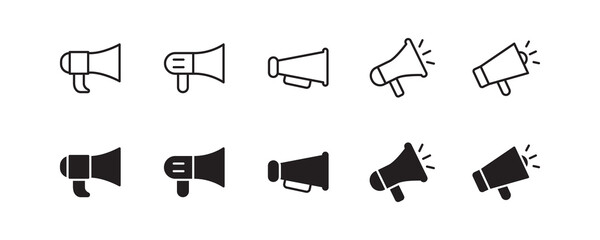 Megaphone icon set. Vector graphic illustration. Suitable for website design, logo, app, template, and ui.  - obrazy, fototapety, plakaty