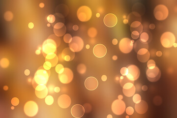 A festive abstract delicate golden yellow orange gradient background texture with glitter defocused sparkle bokeh circles. Card concept for Happy New Year, party invitation, valentine or other holiday