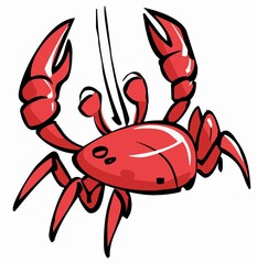 Cartoon red crab stands back with raised claws.