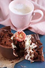 Chocolate dessert in the form of a flowerpot
