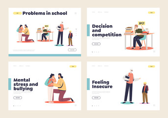 Problems in school set of landing pages with concept of violence, abusing, bullying and pressure