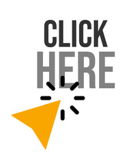 Click here vector web banner. Flat illustration with pointer icon.