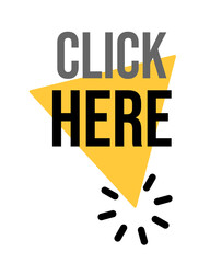 Click here bright web banner. Vector illustration with poiner pointer.