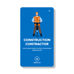 Construction Contractor Working With Drill Vector Illustration