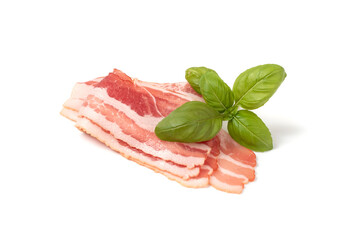 Raw Smoked Bacon Isolated, Streaky Brisket Slices