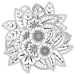 Mehndi flower for henna, mehndi, tattoo, decoration. decorative ornament in ethnic oriental style. doodle ornament. outline hand draw illustration. coloring book page.