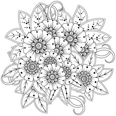 Mehndi flower for henna, mehndi, tattoo, decoration. decorative ornament in ethnic oriental style. doodle ornament. outline hand draw illustration. coloring book page.