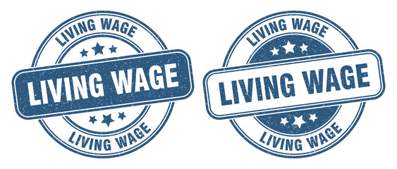 living wage stamp. living wage label. round grunge sign