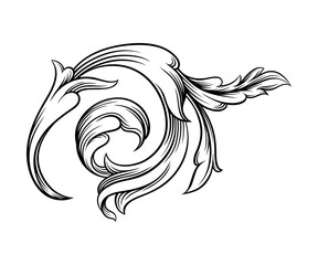 Baroque Element with Scroll and Ornamental Circular Motif Vector Illustration