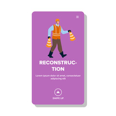 Reconstruction Occupation Man With Cones Vector Illustration