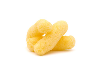 Puffed corn snacks isolated on white
